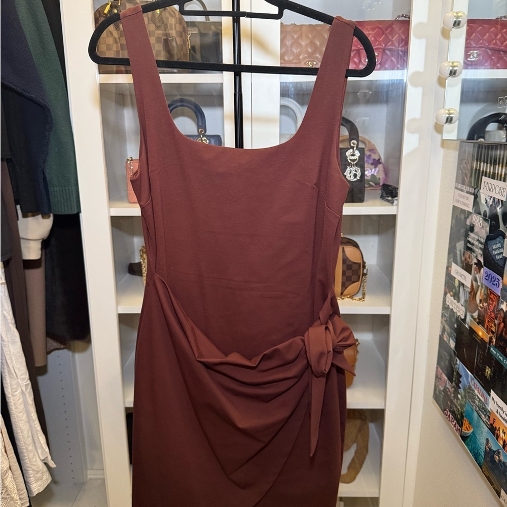 Express Brown Dress with Bow Detail